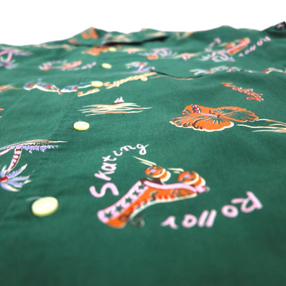 BIG JOHN 90年代 オープンカラー アロハシャツ ボックスシャツ S グリーン コットン 総柄 ビーチ