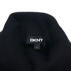DKNY タートルネック リブニット セーター L ブラック レーヨン ロゴプレート