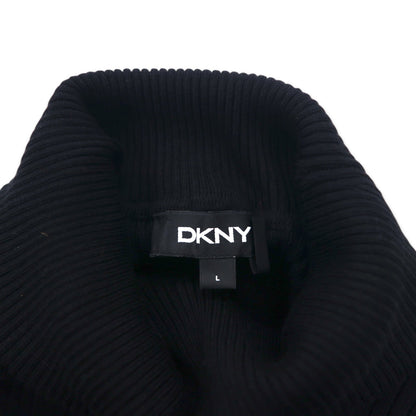 DKNY タートルネック リブニット セーター L ブラック レーヨン ロゴプレート