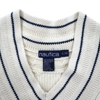 nautica 90年代 チルデンニット Vネック セーター L クリーム コットン ケーブル編み