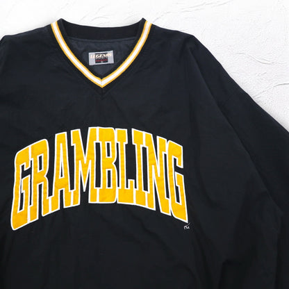 LEGENDS ATHLETIC USA製 90年代 リブライン ピステ プルオーバー ナイロンジャケット XL ブラック カレッジ GRAMBLING アーチロゴ