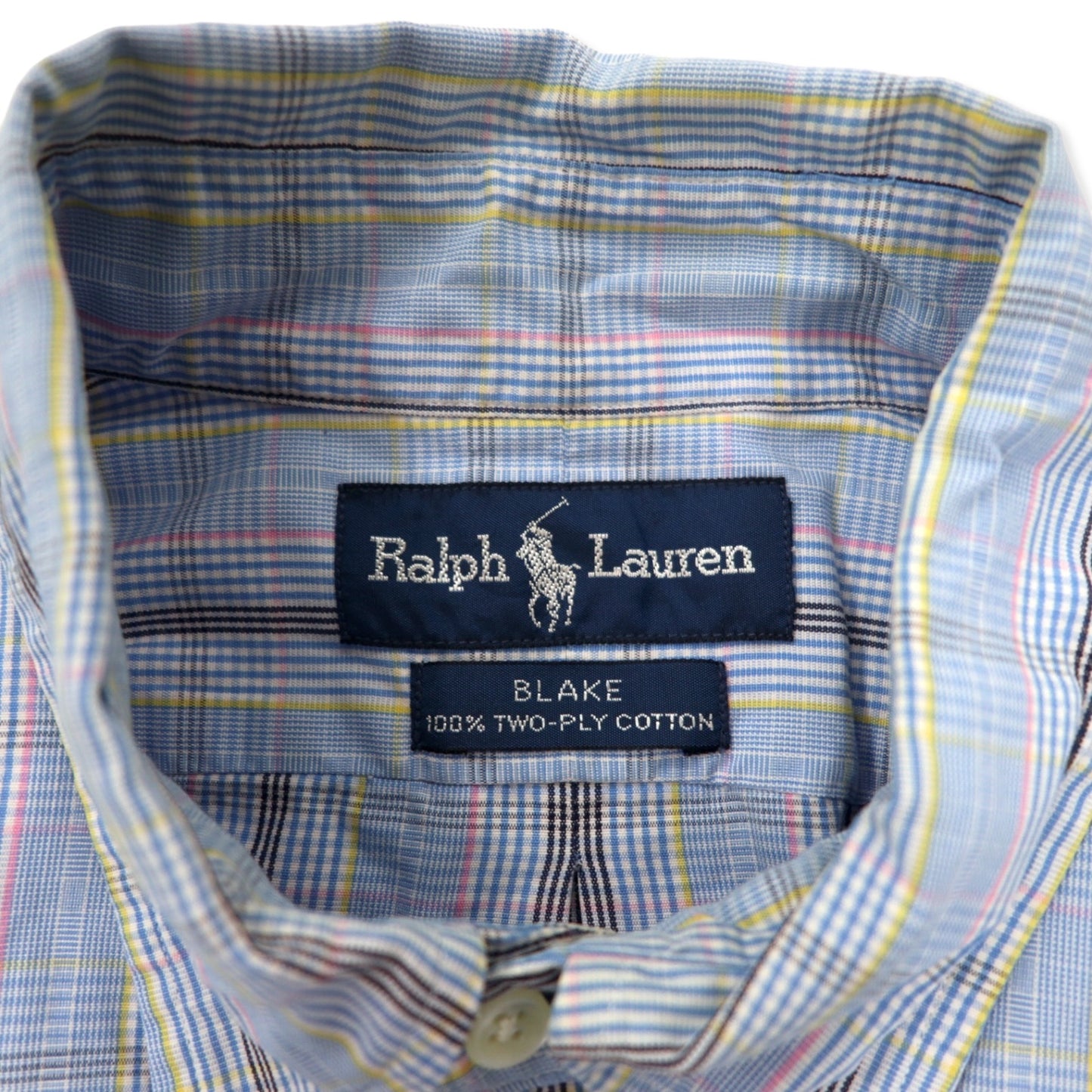 Ralph Lauren ボタンダウンシャツ L ブルー チェック コットン BLAKE スモールポニー刺繍 TWO-PLY COTTON