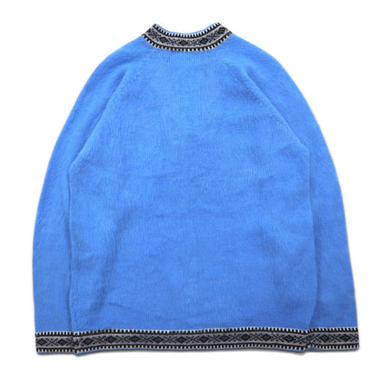 Vintage Tyrolean Knit Sweater チロリアン ニット セーター M ブルー アクリル フリンジ ノルディック