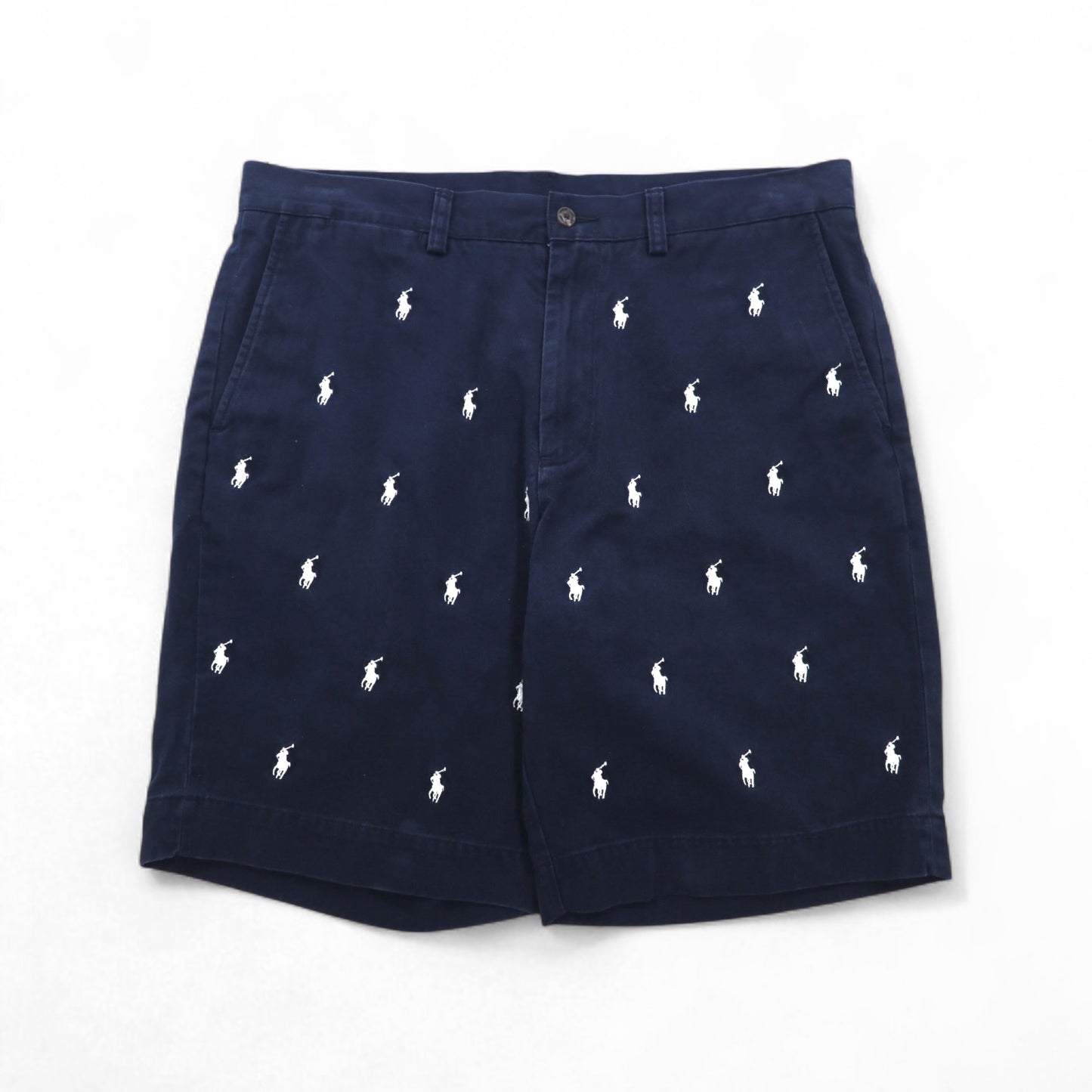 POLO RALPH LAUREN クラシックフィット ショート チノパンツ ハーフパンツ L ネイビー オールオーバーポニー 刺繍