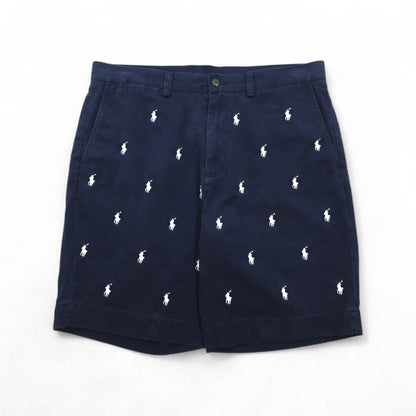 POLO RALPH LAUREN クラシックフィット ショート チノパンツ ハーフパンツ L ネイビー オールオーバーポニー 刺繍