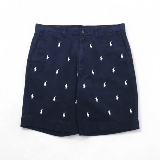 POLO RALPH LAUREN クラシックフィット ショート チノパンツ ハーフパンツ L ネイビー オールオーバーポニー 刺繍
