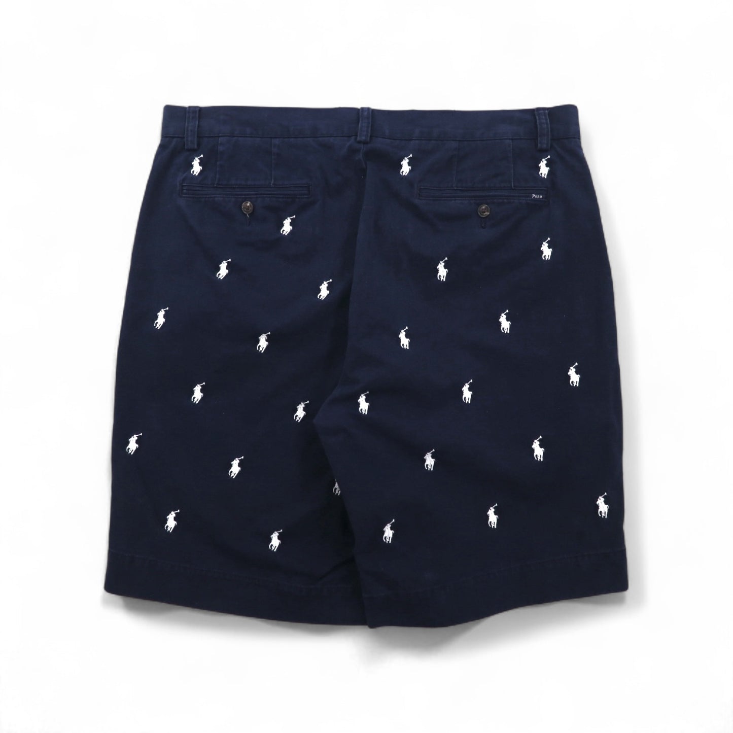 POLO RALPH LAUREN クラシックフィット ショート チノパンツ ハーフパンツ L ネイビー オールオーバーポニー 刺繍