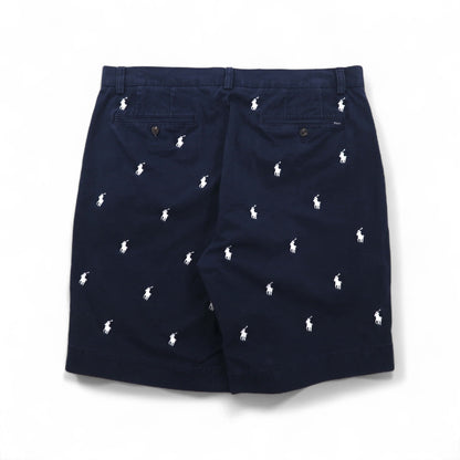 POLO RALPH LAUREN クラシックフィット ショート チノパンツ ハーフパンツ L ネイビー オールオーバーポニー 刺繍