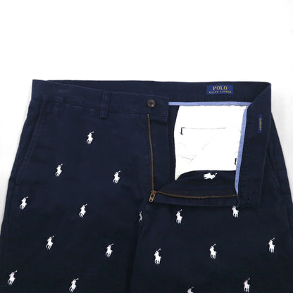 POLO RALPH LAUREN クラシックフィット ショート チノパンツ ハーフパンツ L ネイビー オールオーバーポニー 刺繍