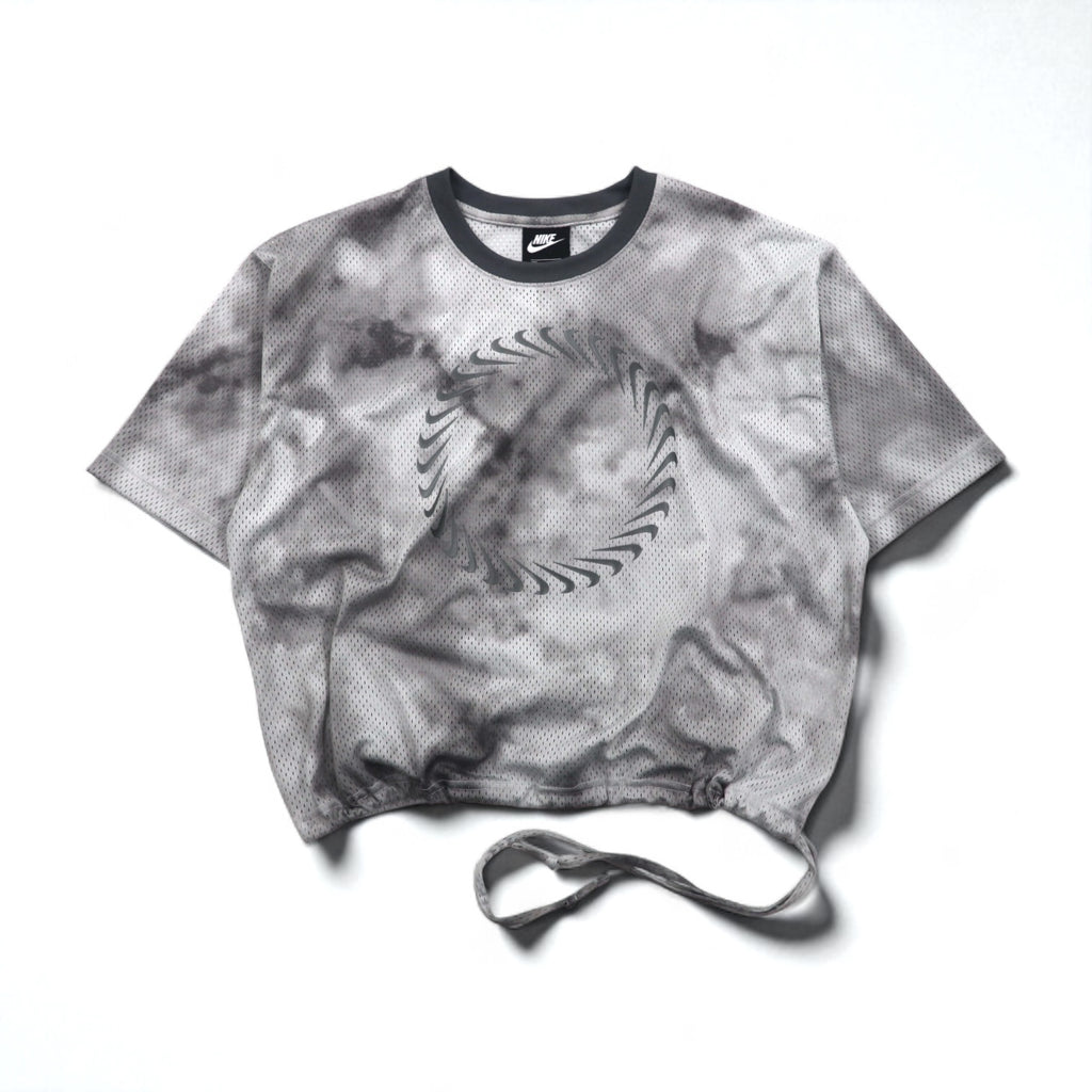 NIKE メッシュ クロップド トップ MESH S/S TOP Tシャツ XL グレー タイダイ ポリエステル CZ9325-084