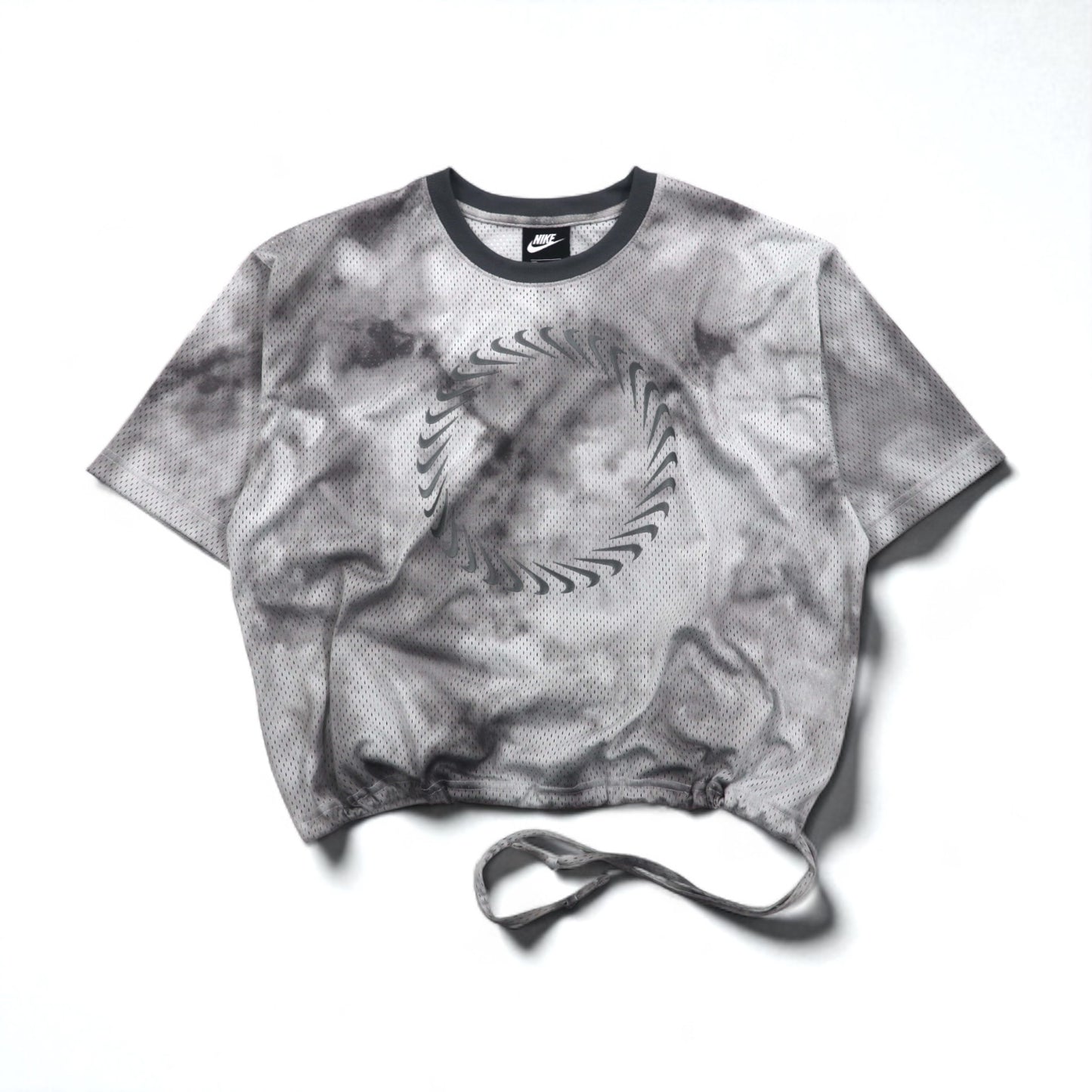 NIKE メッシュ クロップド トップ MESH S/S TOP Tシャツ XL グレー タイダイ ポリエステル CZ9325-084