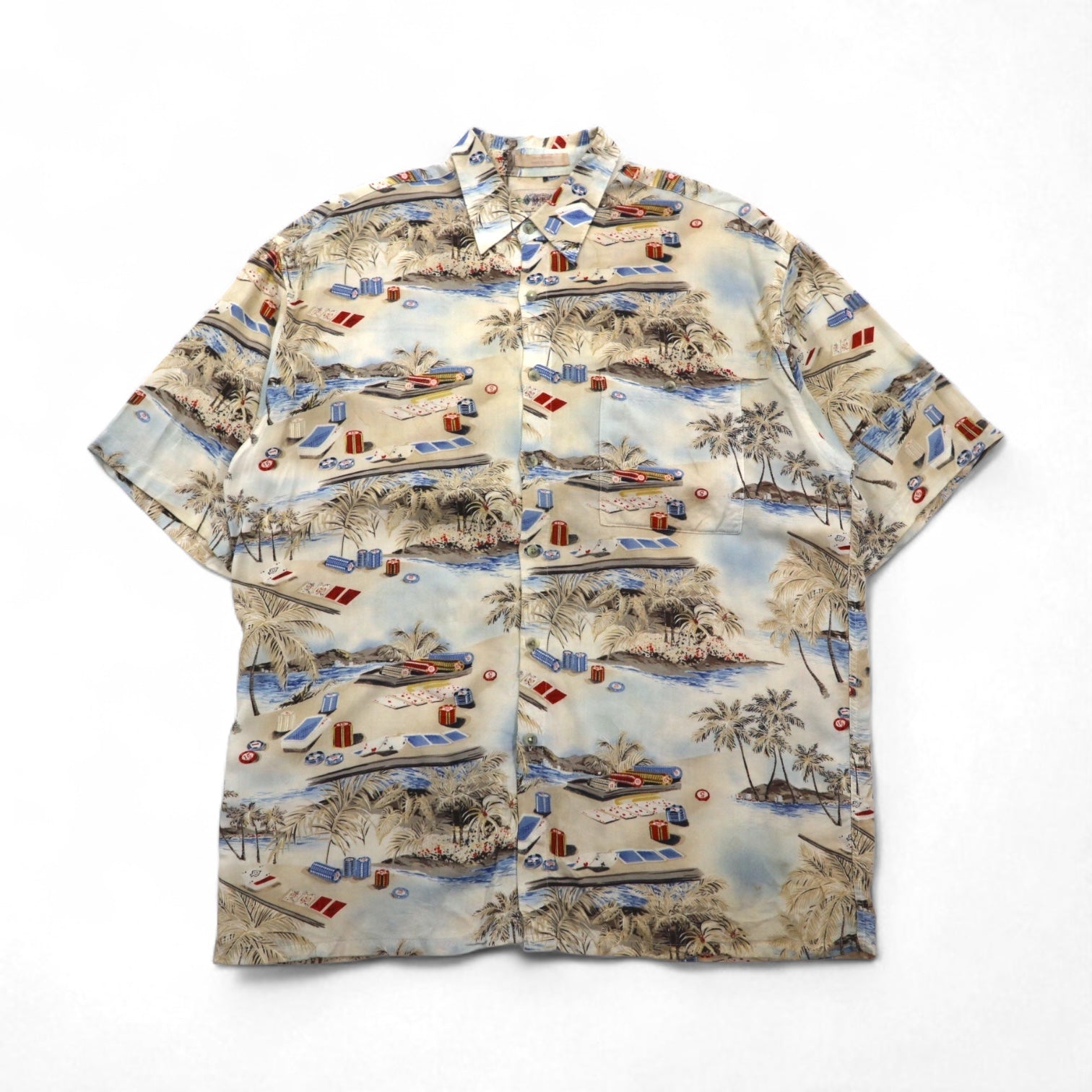 CAMPIA MODA 90s Oversized Aloha Shirt, Size L, Multicolored Rayon All-Over Print, Beach/Casino