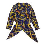 Vintage 90s Retro Blouse Front-tied cropped shirt Retro blouse M Navy Back button Gold button Scarf All-over pattern Ribbon-tied hem