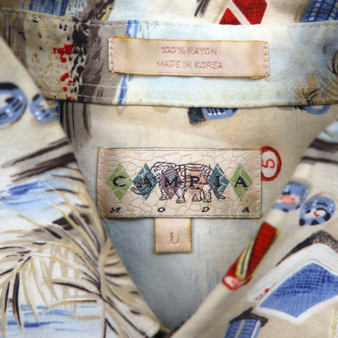 CAMPIA MODA 90s Oversized Aloha Shirt, Size L, Multicolored Rayon All-Over Print, Beach/Casino