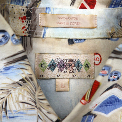 CAMPIA MODA 90年代 ビッグサイズ アロハシャツ L マルチカラー レーヨン 総柄 ビーチ カジノ