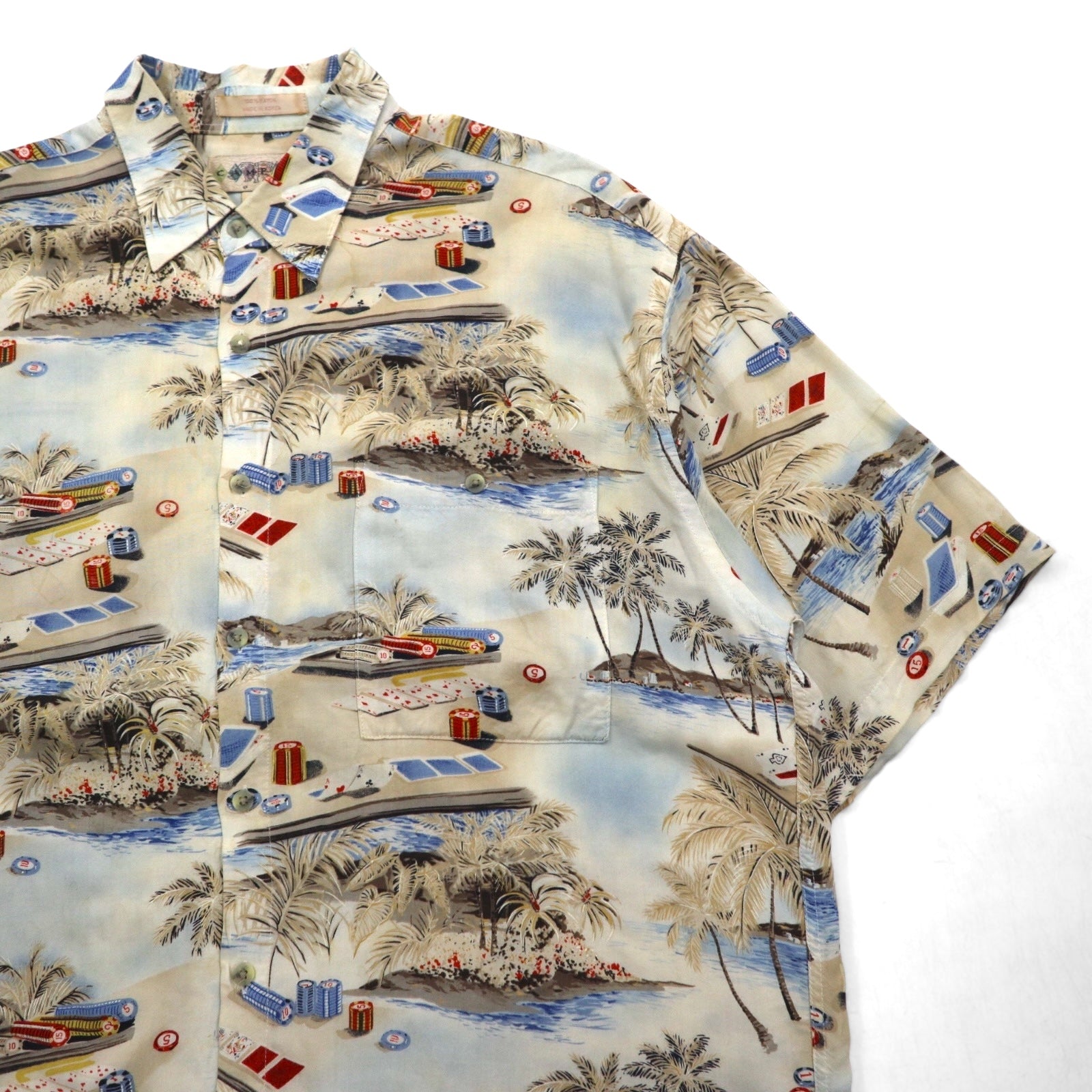 CAMPIA MODA 90s Oversized Aloha Shirt, Size L, Multicolored Rayon All-Over Print, Beach/Casino
