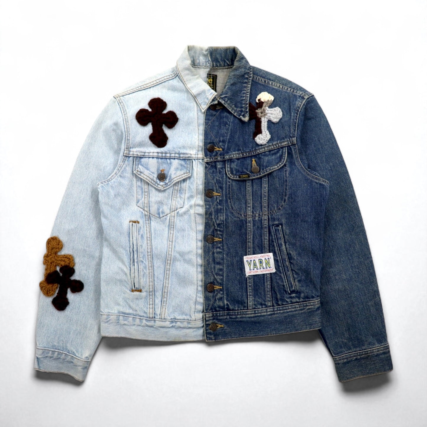 YARN x 90s Lee Riders Remake/Reconstruction Knit Cross Denim Jacket, Size M, Handmade