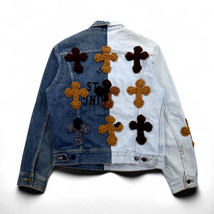 YARN x 90s Lee Riders Remake/Reconstruction Knit Cross Denim Jacket, Size M, Handmade