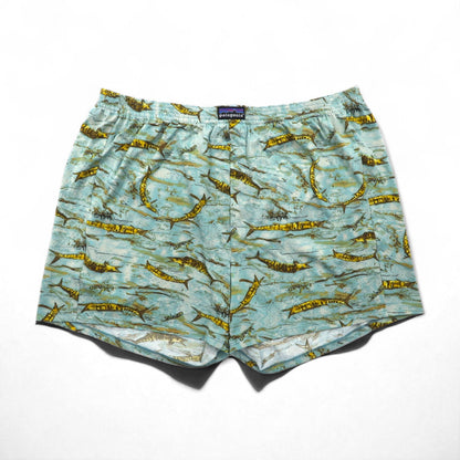 patagonia 00年代 USA製 キャプリーン Capilene トランクス ショートパンツ L ブルー 総柄 魚 45111
