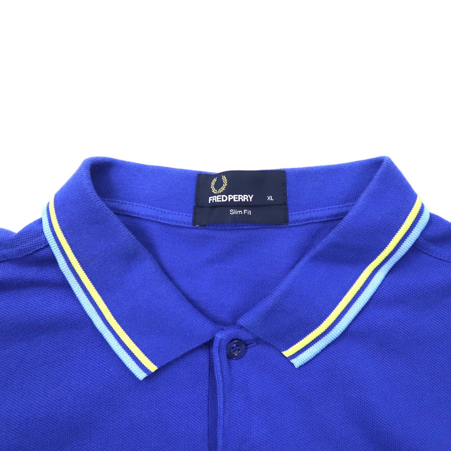 FRED PERRY ポロシャツ XL ブルー コットン SLIM FIT ワンポイントロゴ刺繍 M3600
