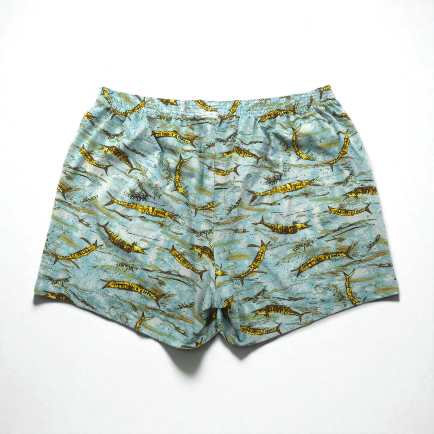 patagonia 00年代 USA製 キャプリーン Capilene トランクス ショートパンツ L ブルー 総柄 魚 45111