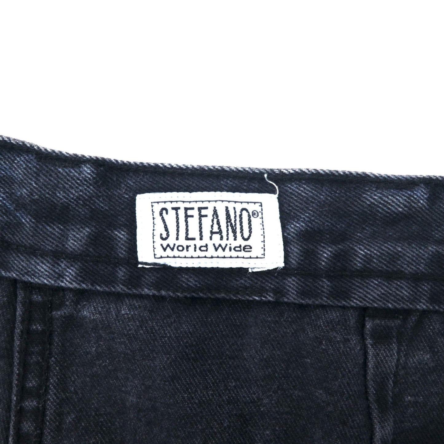 STEFFANO WORLD WIDE 90年代 バギー  ワイドシルエット テーパード デニムパンツ L ブラック ストーンウォッシュ コットン