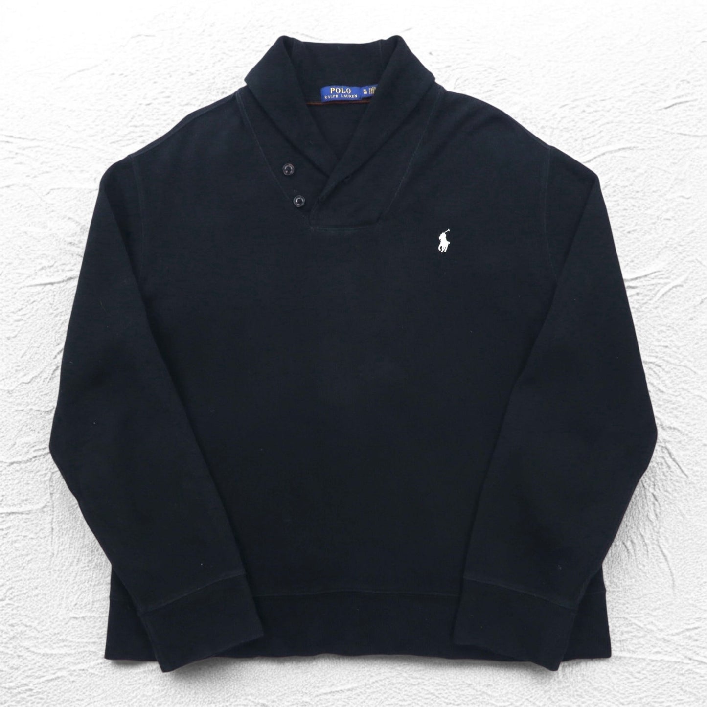 POLO RALPH LAUREN ショールカラー スウェット XL ブラック コットン スモールポニー刺繍