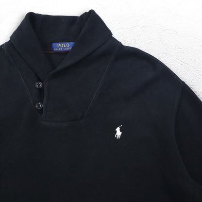 POLO RALPH LAUREN ショールカラー スウェット XL ブラック コットン スモールポニー刺繍