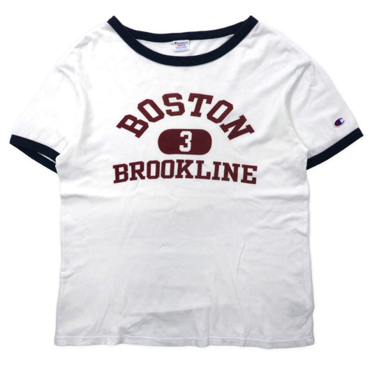 日本然リトテ-古着オンライン-Champion リンガーTシャツ M ホワイト カレッジプリント コットン BOSTON BROOKLINE-Champion Ringer T-Shirt M White College Print Cotton Boston Brookline