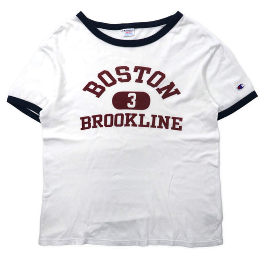 Champion リンガーTシャツ M ホワイト カレッジプリント コットン BOSTON BROOKLINE
