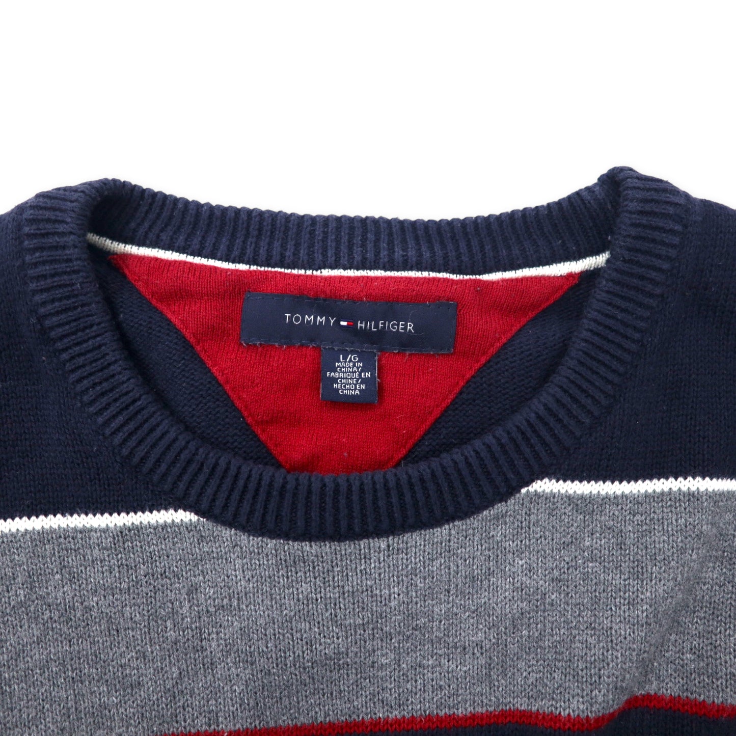 TOMMY HILFIGER クルーネック ボーダーニット セーター L ネイビー グレー コットン