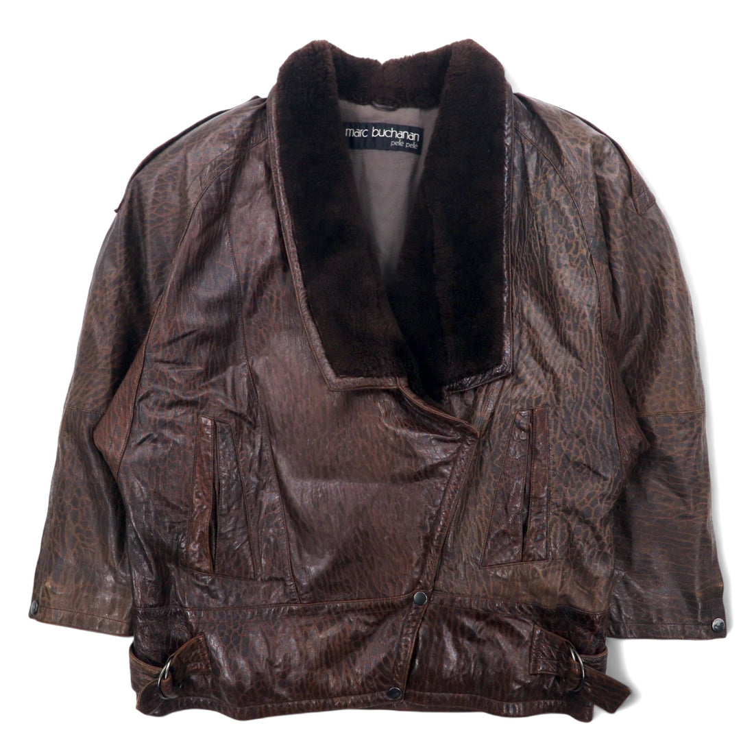 marc buchanan pelle pelle shawl collar leather jacket L brown leather boa collar epaulettes