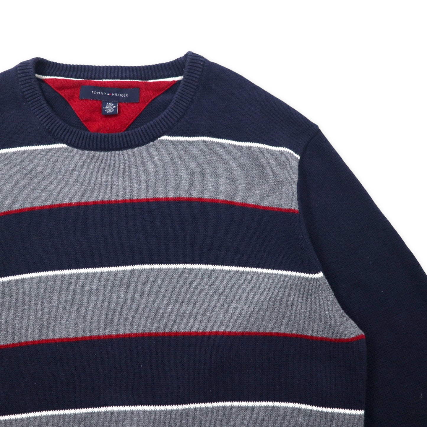 TOMMY HILFIGER クルーネック ボーダーニット セーター L ネイビー グレー コットン