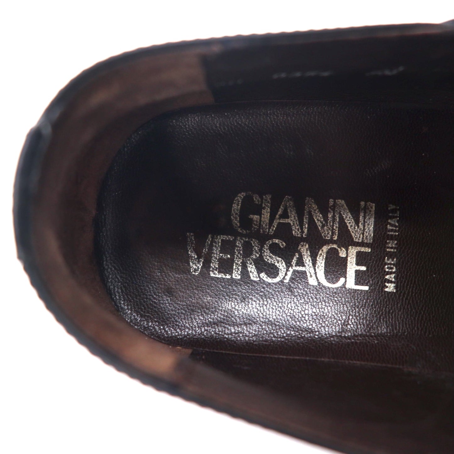 GIANNI VERSACE イタリア製 ベルクロ ストラップ ドレスシューズ 26.5cm ブラック レザー メデューサ スクエアトゥ