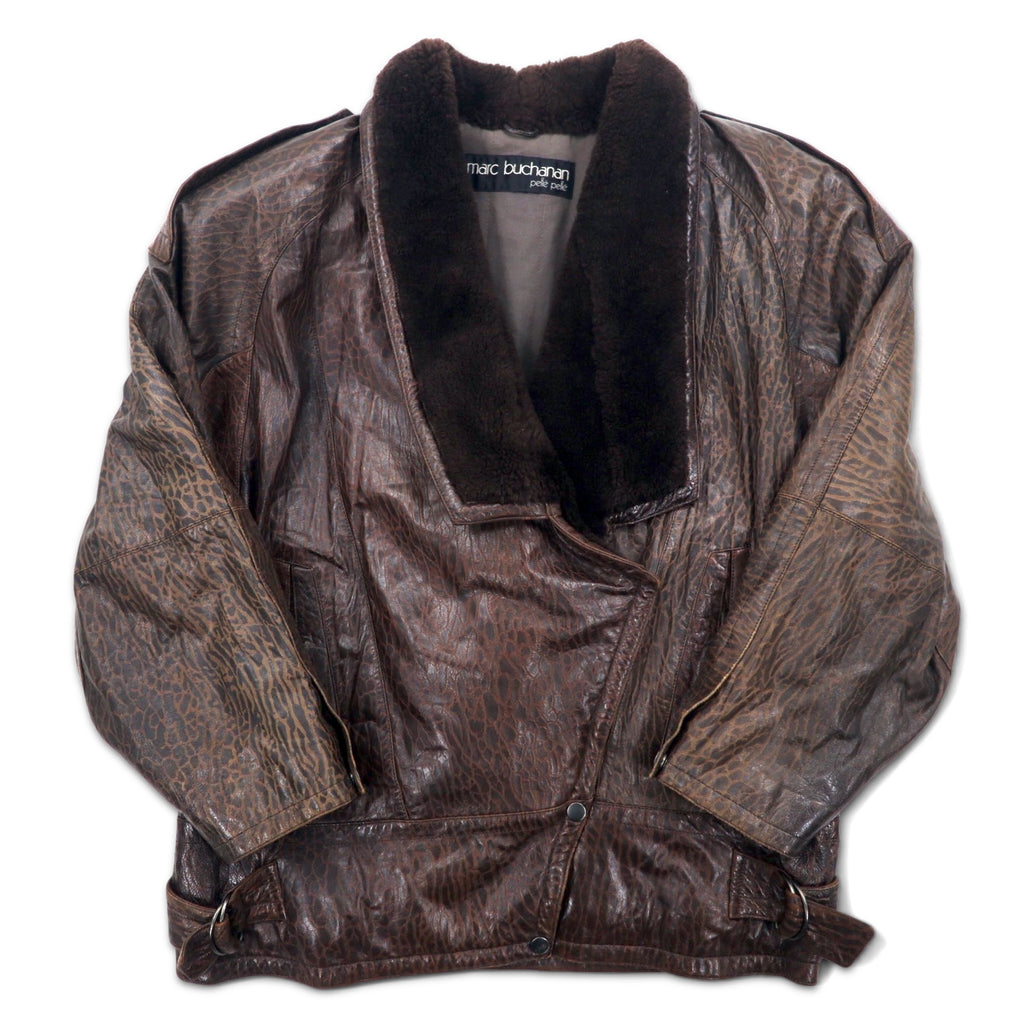 marc buchanan pelle pelle shawl collar leather jacket L brown leather boa collar epaulettes