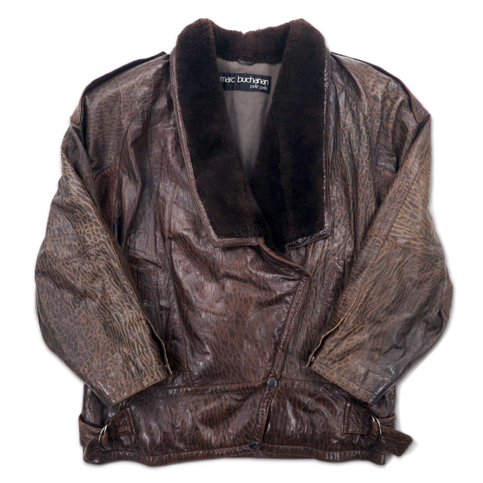 marc buchanan pelle pelle shawl collar leather jacket L brown leather boa collar epaulettes