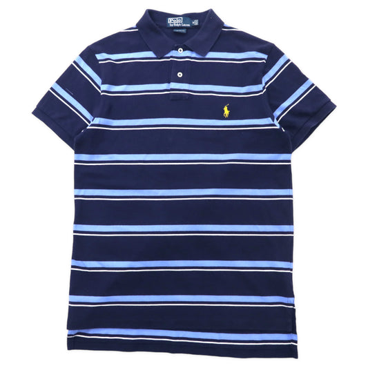 日本然リトテ-古着オンライン-Polo by Ralph Lauren ボーダー ポロシャツ M ネイビー コットン CUSTOM FIT スモールポニー刺繍-POLO BY RALPH LAUREN STRIPED Polo Shirt M Navy Cotton Custom Fit Small Pony Embroidery