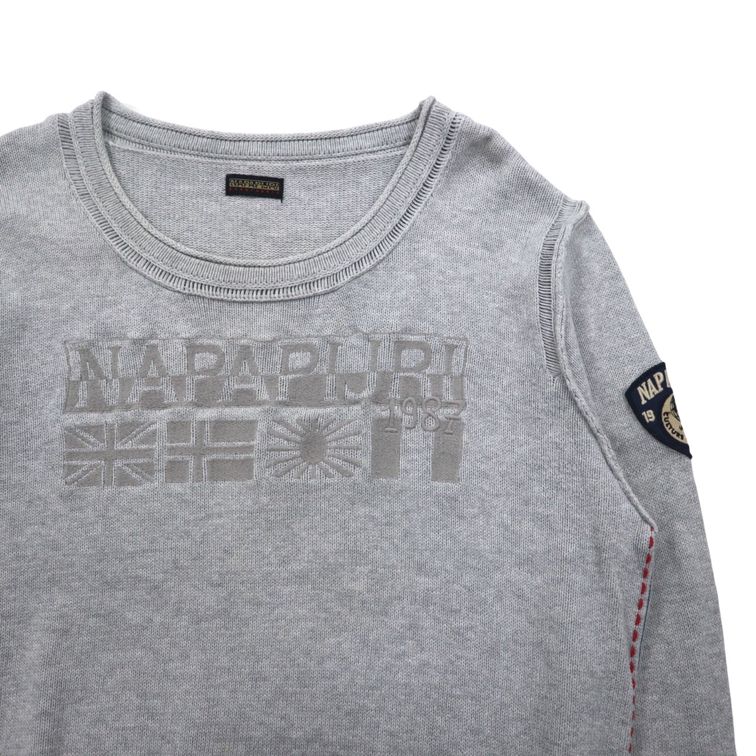 NAPAPIJRI コットン ニット セーター M グレー ワッペン S13-DELEVEN S1358E