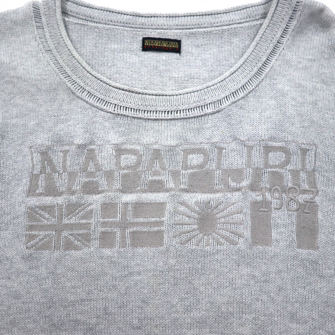 NAPAPIJRI コットン ニット セーター M グレー ワッペン S13-DELEVEN S1358E