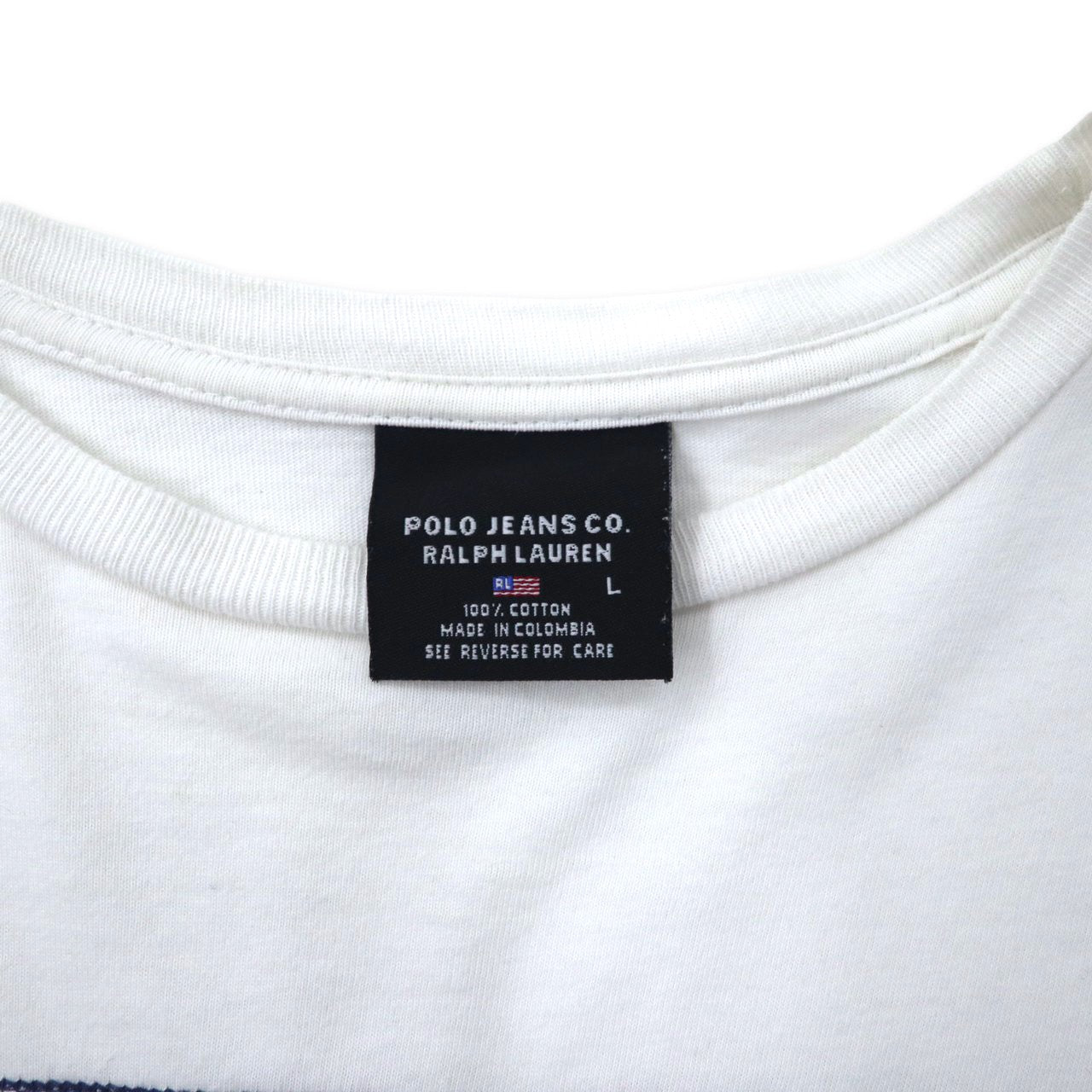 POLO JEANS CO. RALPH LAUREN 90年代 プリント Tシャツ L ホワイト コットン 星条旗