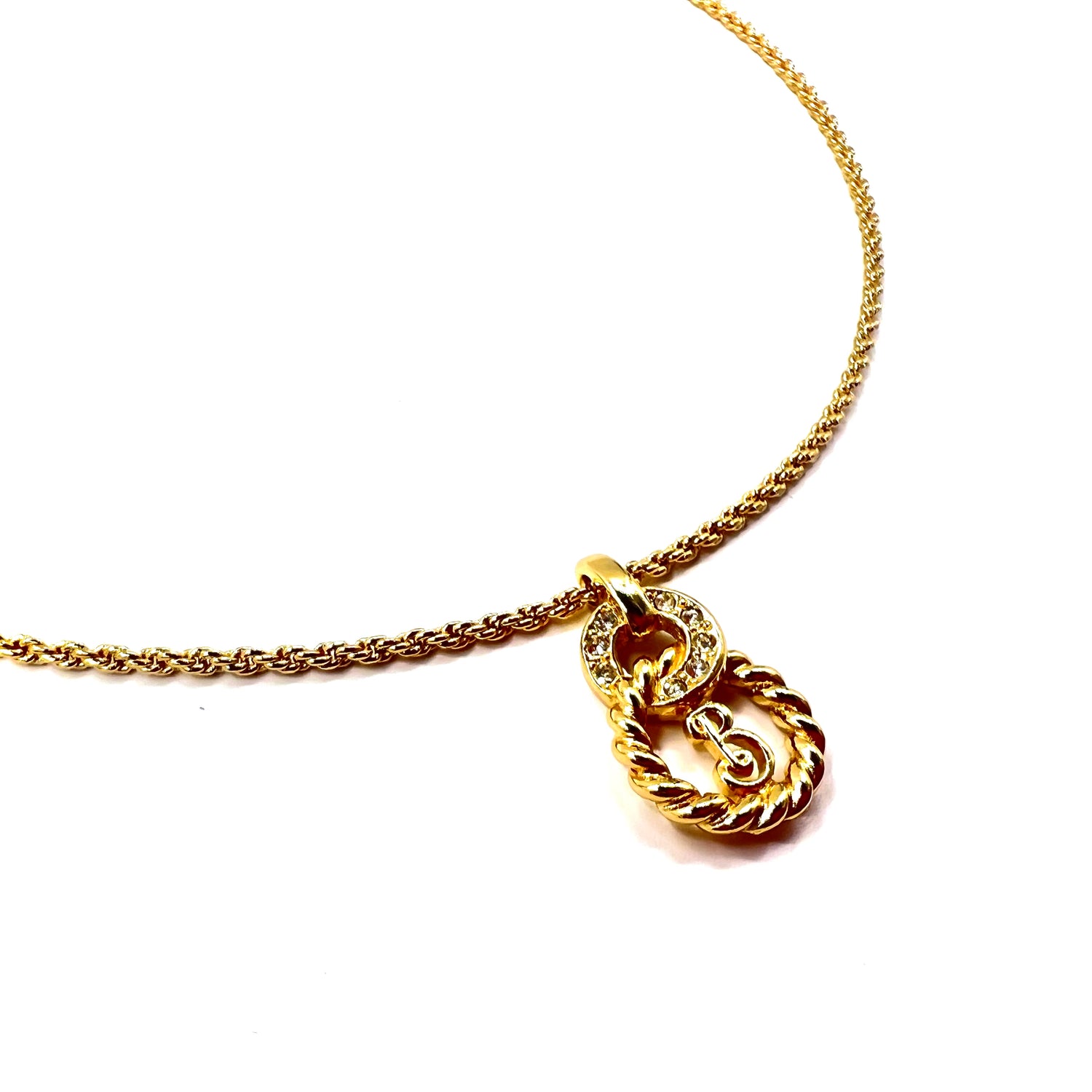 BURBERRYS Logo Necklace Gold Vintage Rope Chain line stone – 日本