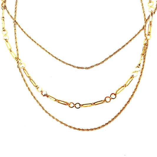 日本然リトテ-古着オンライン-Vintage Gold Chain Necklaces 3連 ゴールドチェーン ネックレス 73cm-