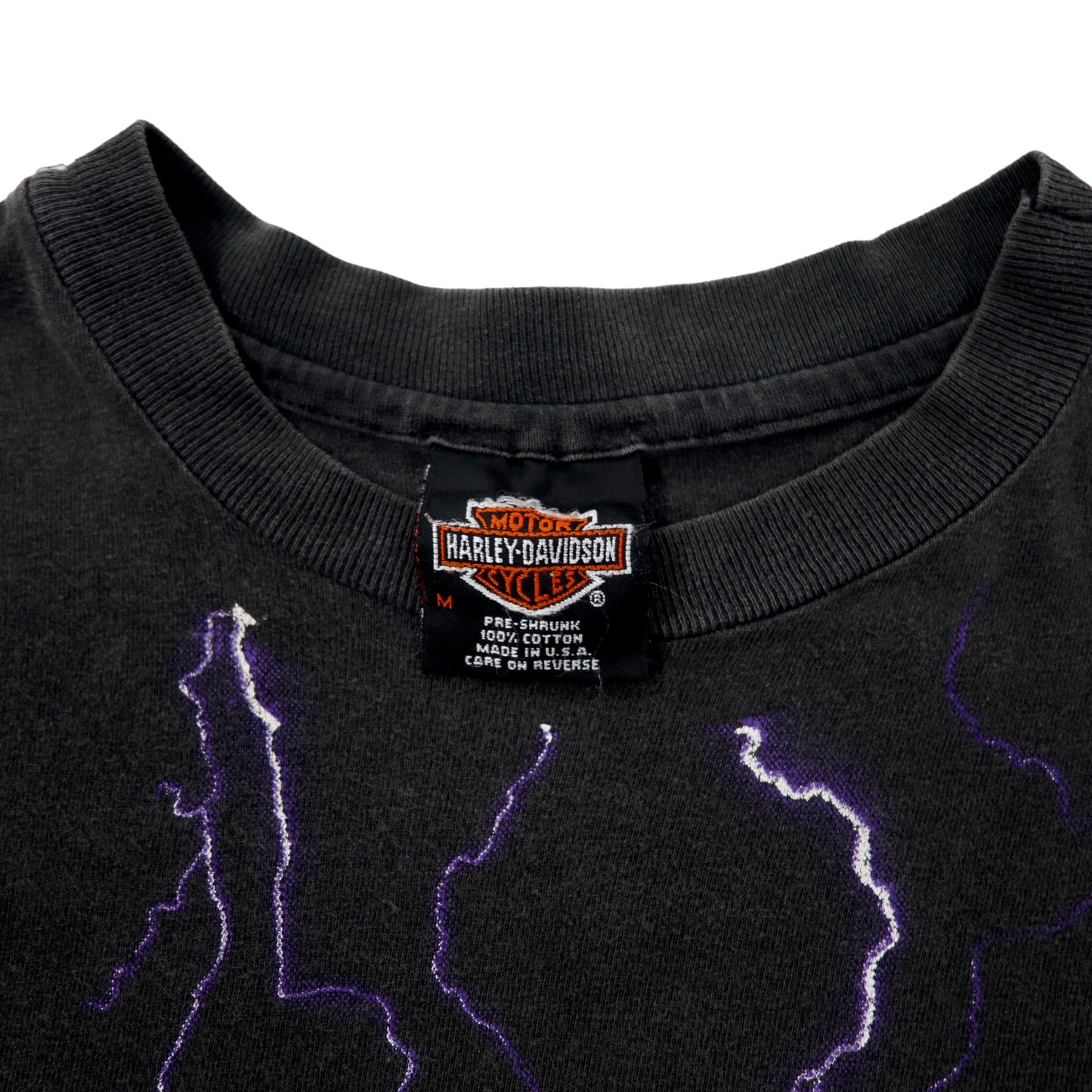 USA製 HARLEY DAVIDSON 90年代 オーバープリント Tシャツ M ブラック 総柄 雷 稲妻 THUNDER & LIGHTNING コットン Hanes BEEFY-T