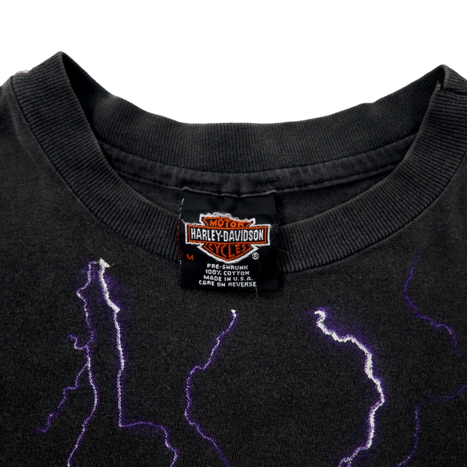 USA Made Harley Davidson 90s Overprint T-shirt M Black Patterned Thunder &  Lightning Cotton Hanes Beefy-T