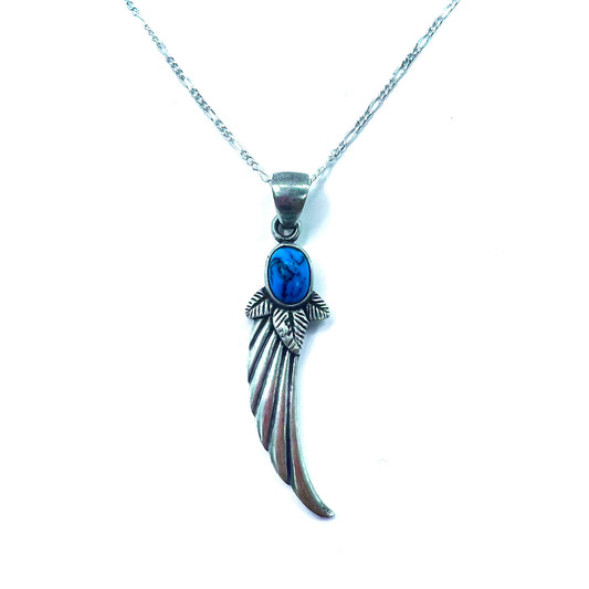 日本然リトテ-古着オンライン-Silver Feather Necklace シルバー フェザーネックレス ターコイズ SILVER 925 フィガロチェーン-Silver Feather Necklace Silver Feather Necklace Turquoise Silver 925 Figaro Chain