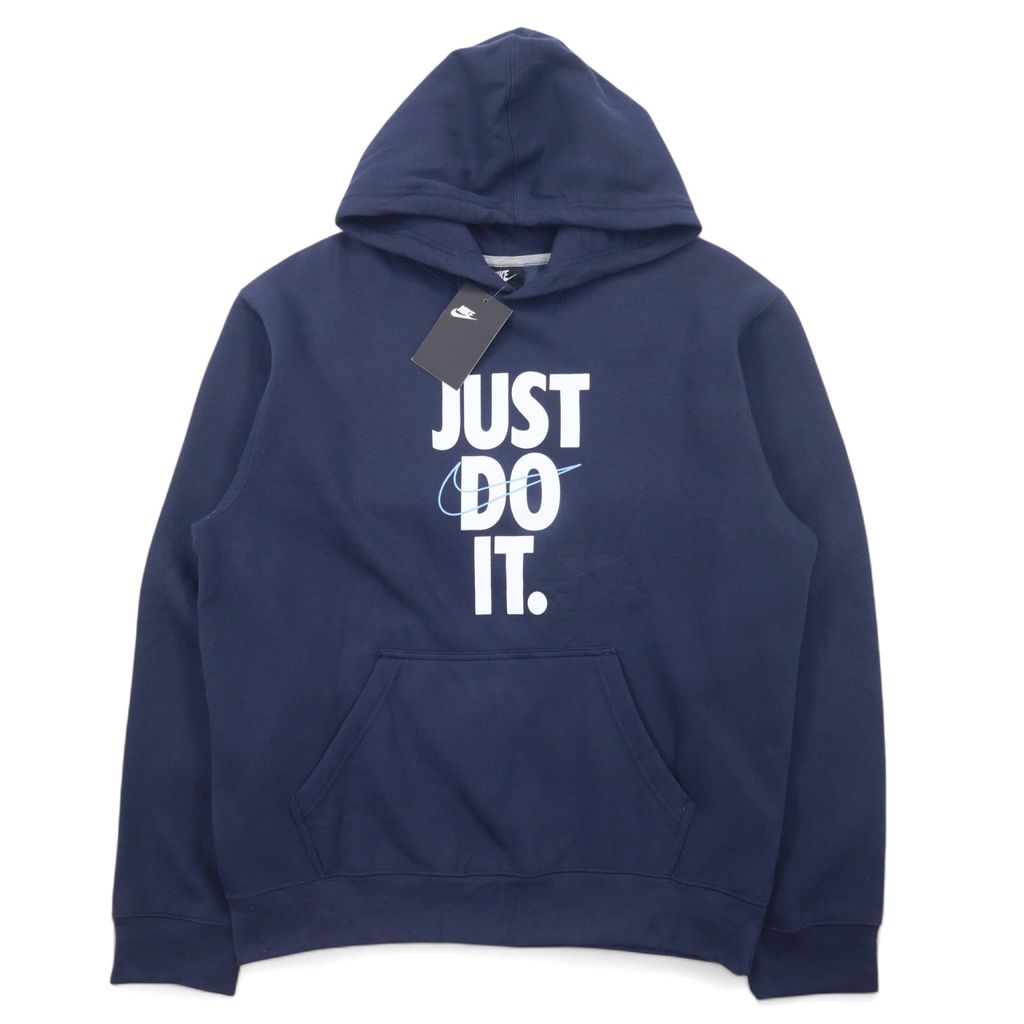 NIKE プルオーバーパーカー L ネイビー コットン 裏起毛 スウッシュロゴ JUST DO IT HOODIE 928717-451 未使用品