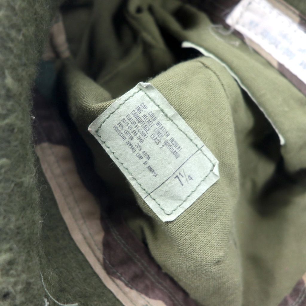 US ARMY 米軍 フライトキャップ ヘルメットライナーキャップ M-65 57.7cm カーキ カモフラ コットン ミリタリー CAP COLD WEATHER INSULATING HELMET LINER WOODLAND CAMOUFLAGE 8415-01-099-7846 PROTECTIVE APPAREL CORP OF AMERICA