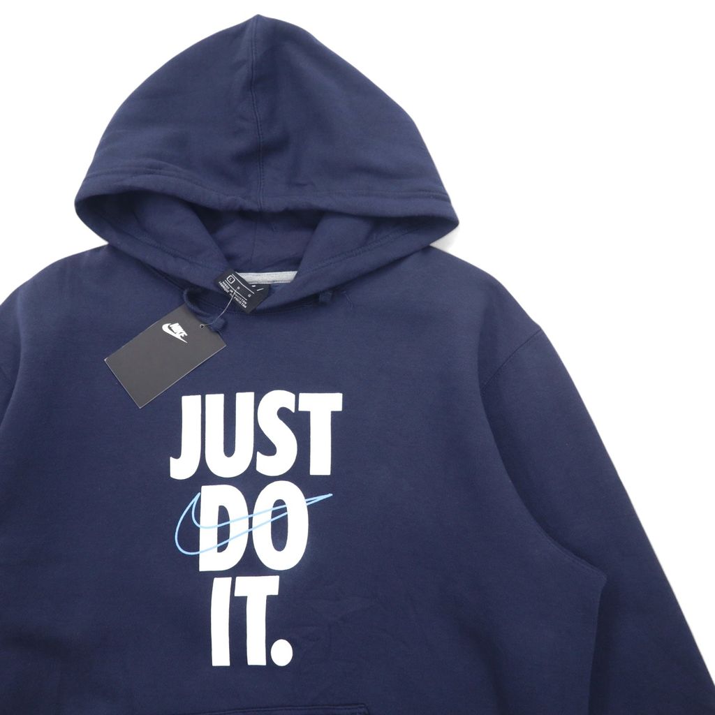 NIKE プルオーバーパーカー L ネイビー コットン 裏起毛 スウッシュロゴ JUST DO IT HOODIE 928717-451 未使用品