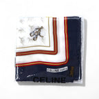 CELINE Made in Italy Old Scarf Navy White Silk Horse Harness All-over Pattern Unused