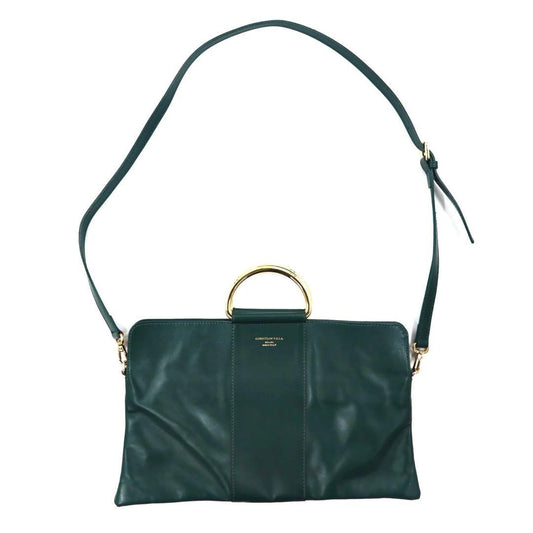 CHRISTIAN VILLA 2WAY Shoulder Bag Clutch Bag Green Leather